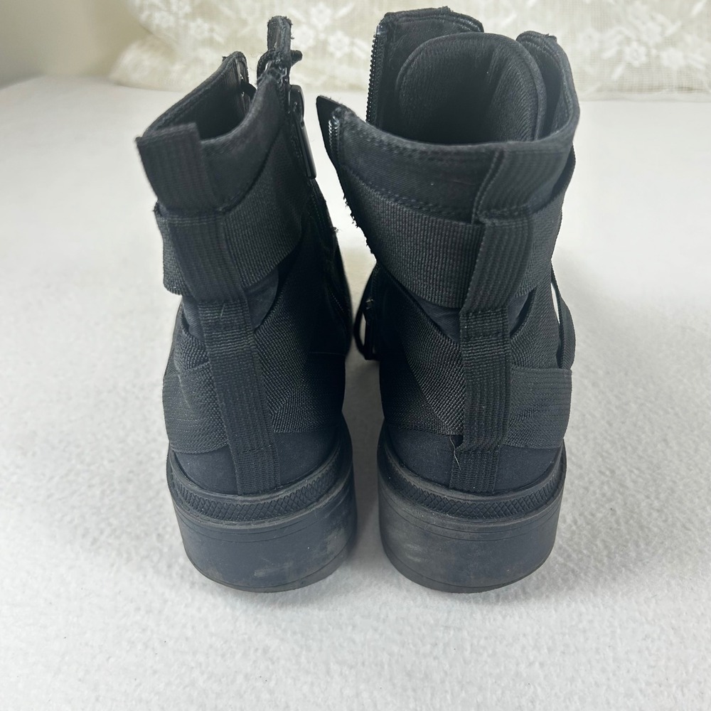 Womens Black Canvas Combat Boots Lace Up Side Zip Elastic Straps Lug Sole Size 9 - Picture 8 of 11